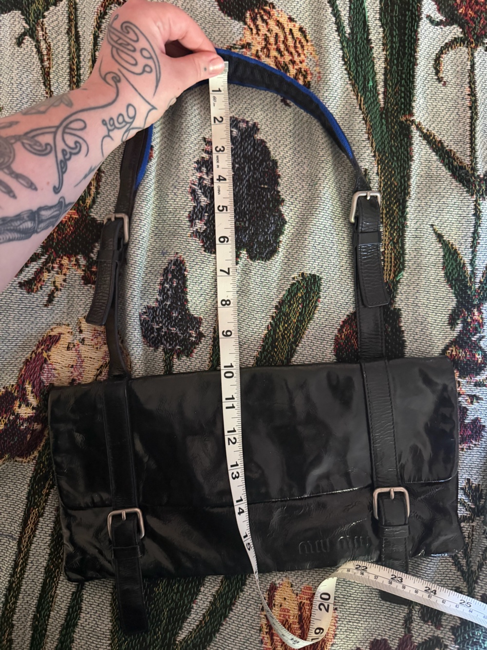 Vintage Miu Miu Blue Black Shiny Leather Wet Look Buckle Mini Shoulder Bag - Picture 14 of 14
